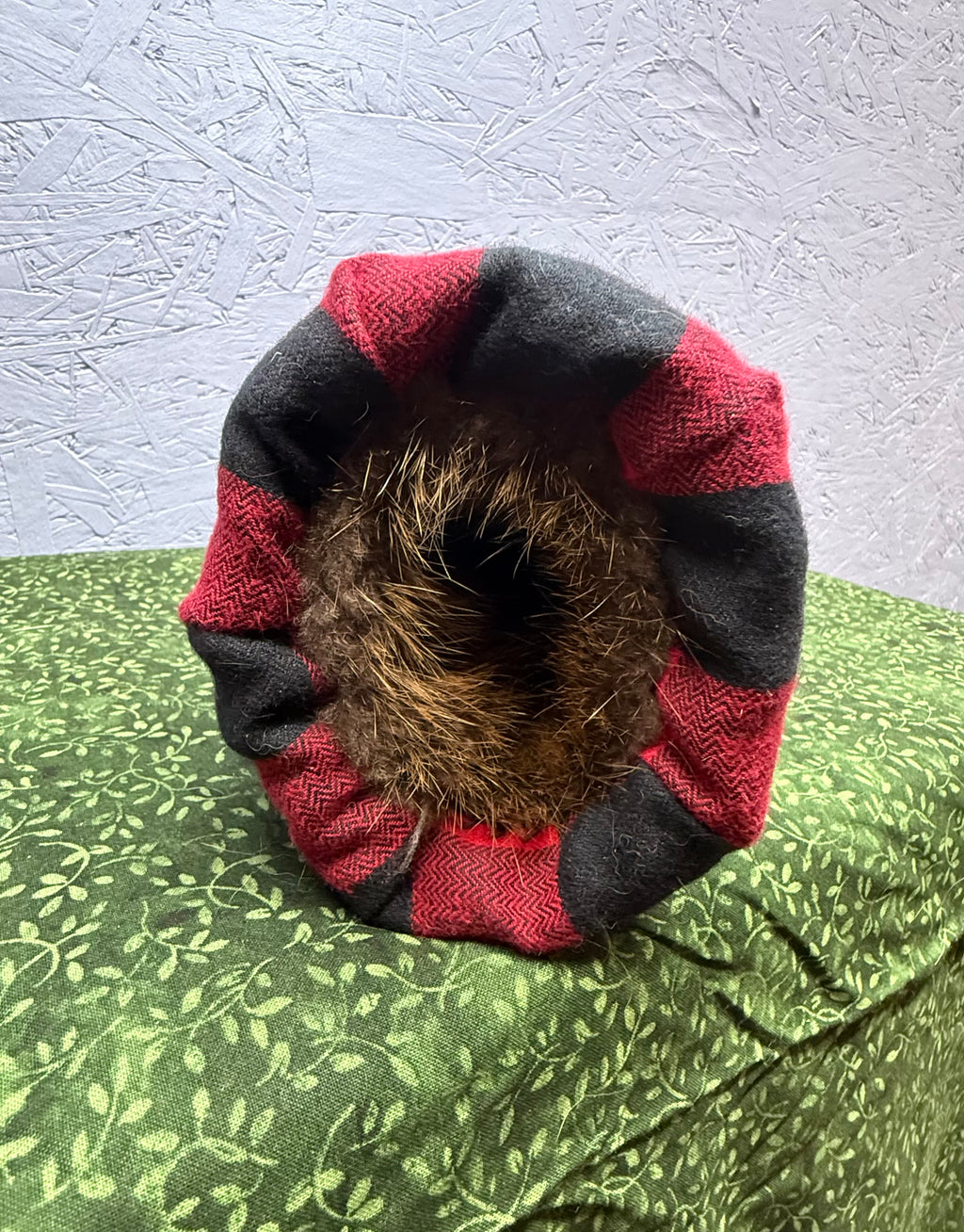 Red and Black Plaid Beaver Lined Muff - Small