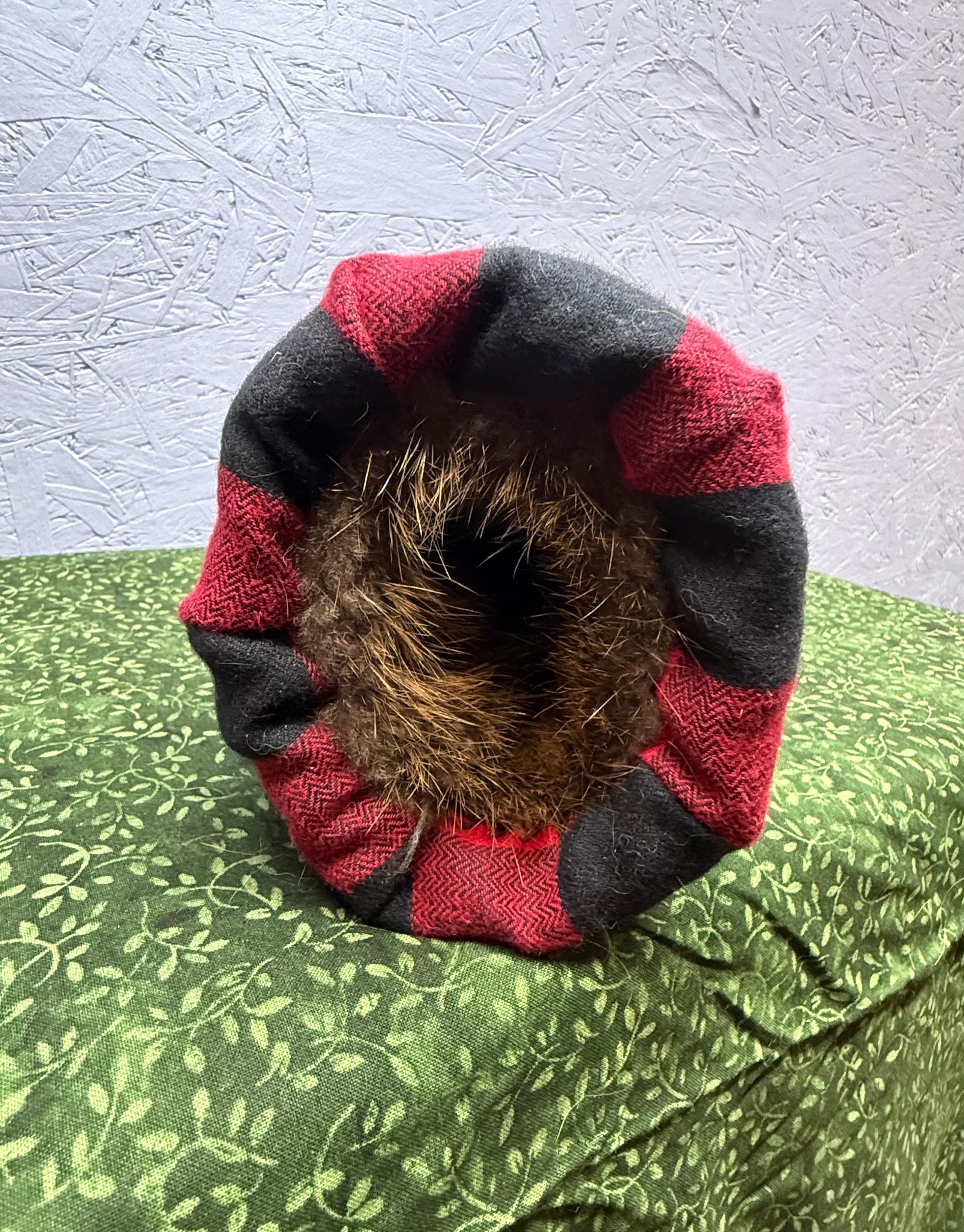 Red and Black Plaid Beaver Lined Muff - Small