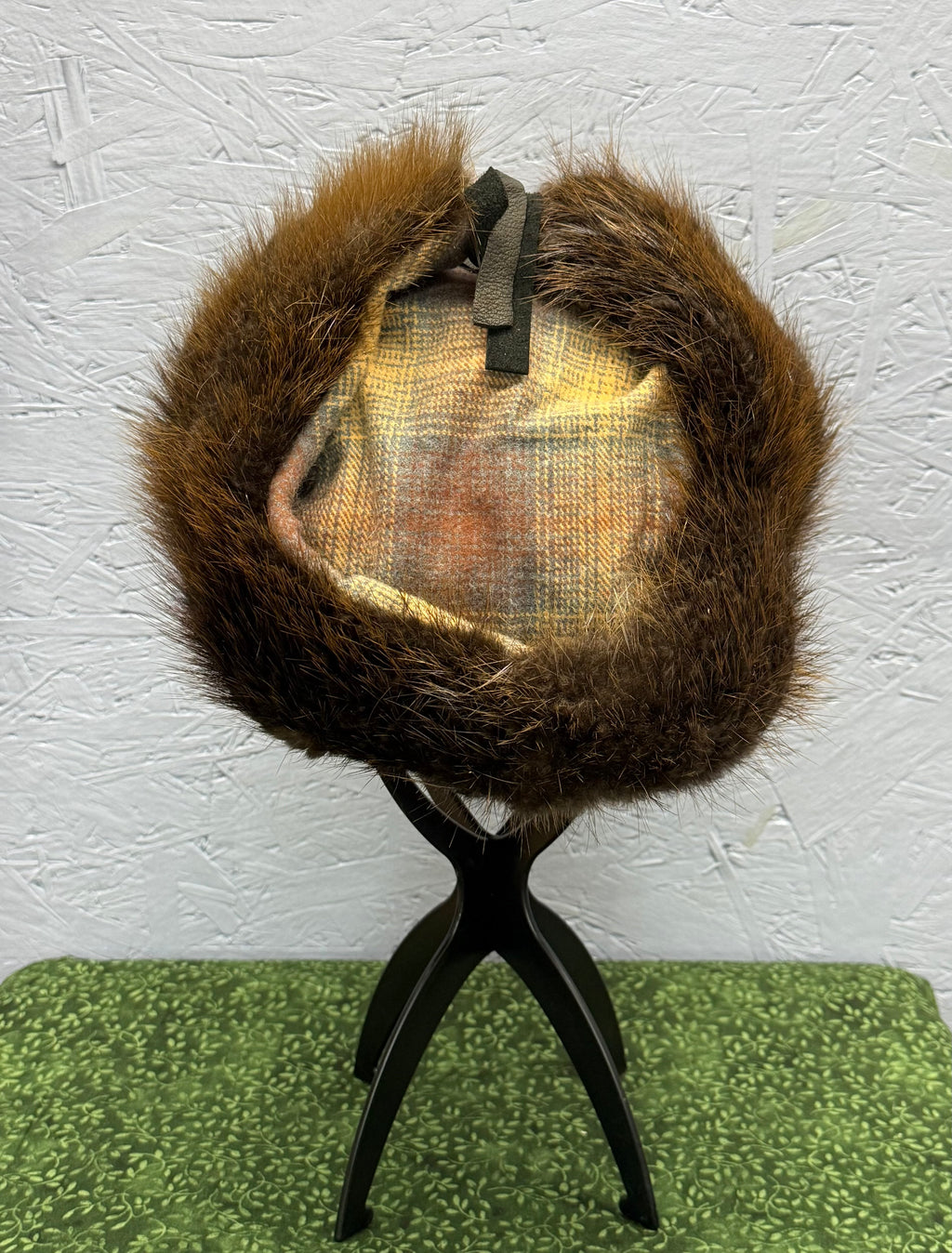 Brown Plaid Beaver Bomber Hat