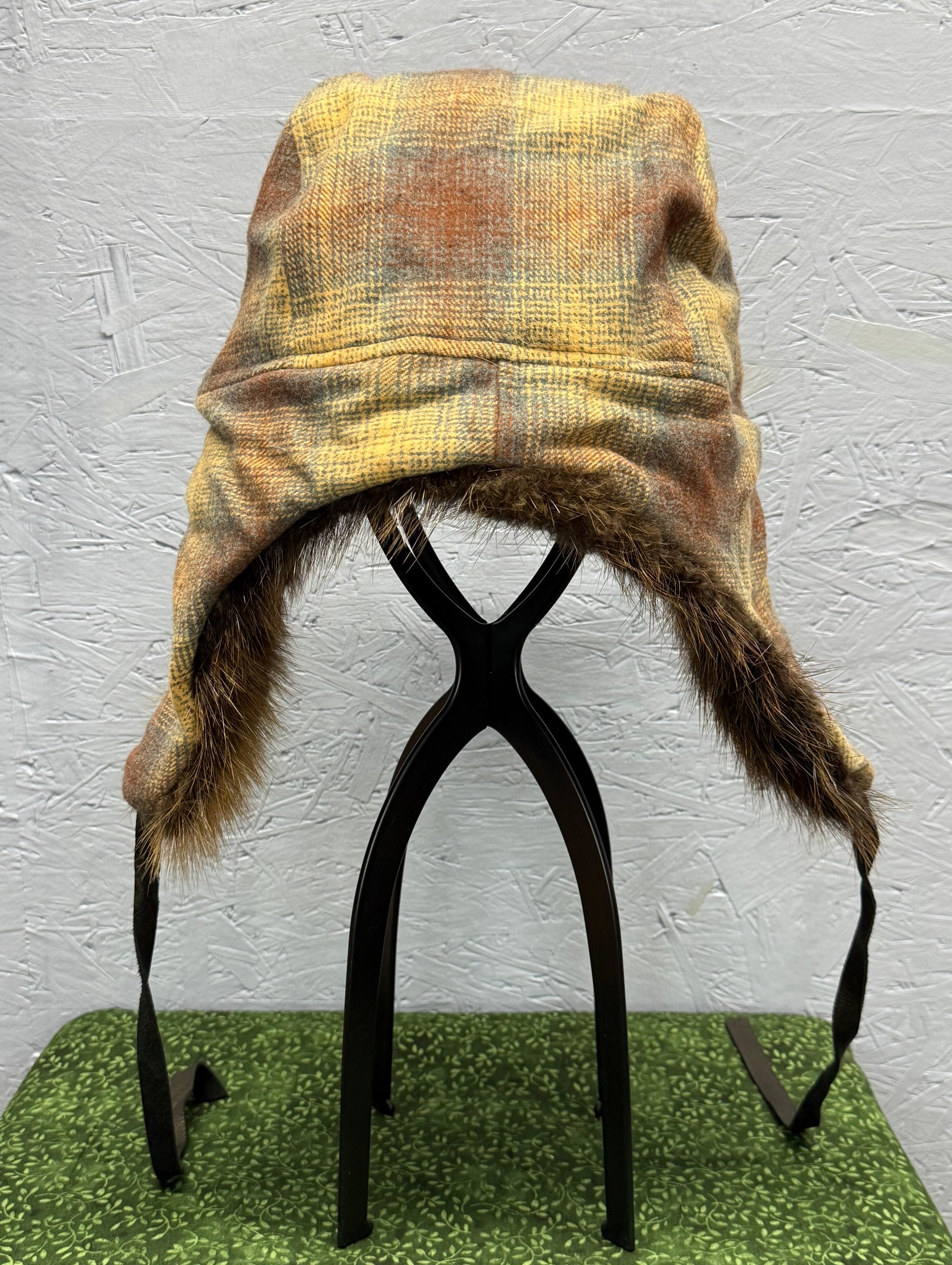 Brown Plaid Beaver Bomber Hat