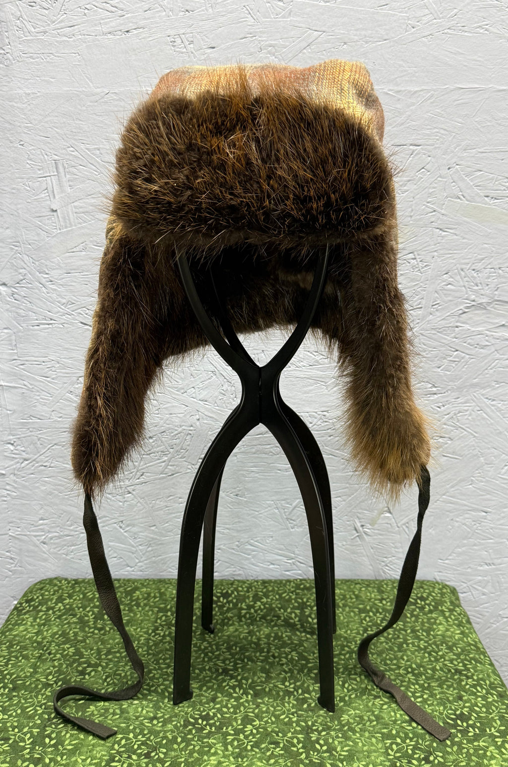 Brown Plaid Beaver Bomber Hat