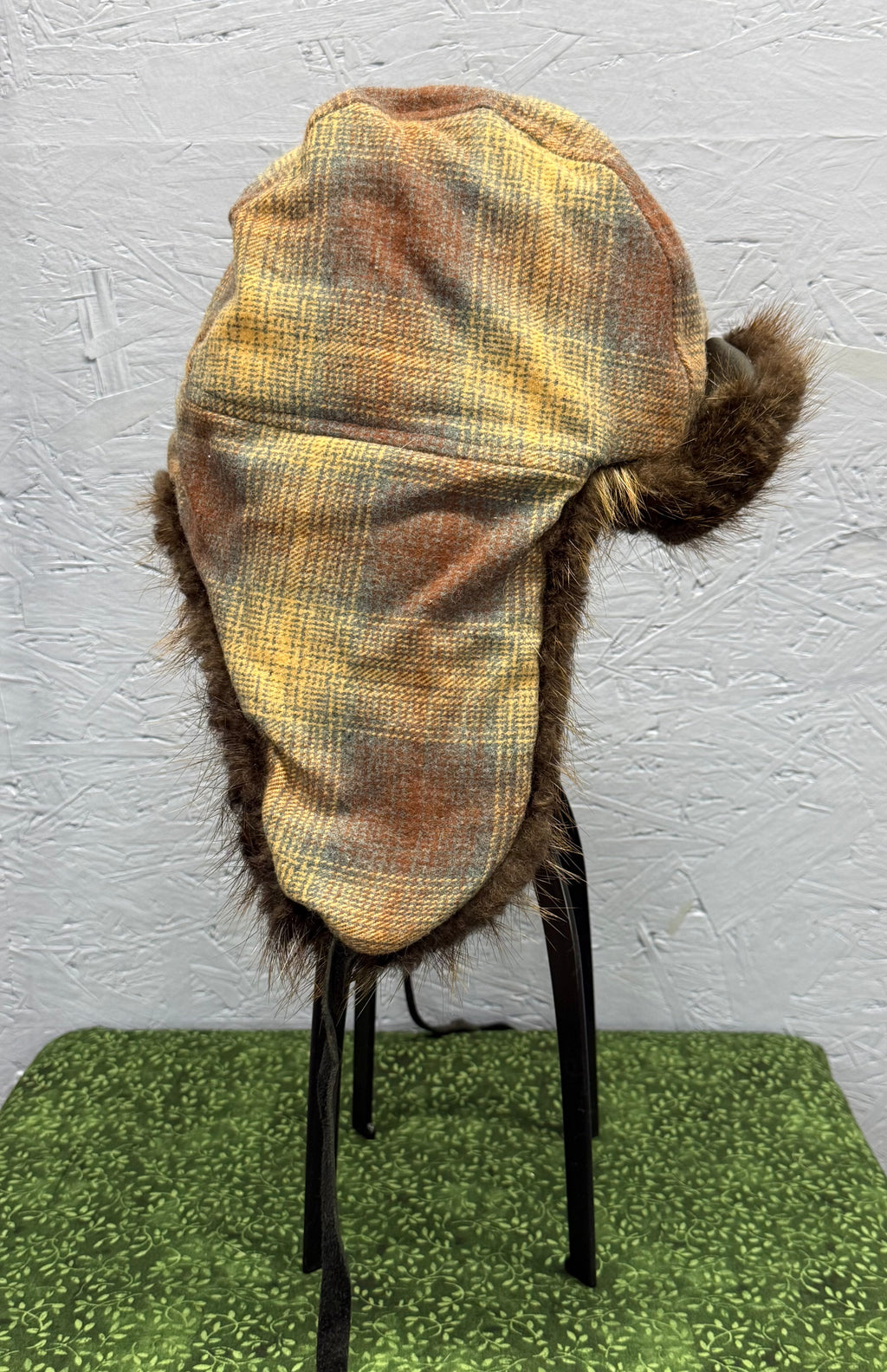 Brown Plaid Beaver Bomber Hat