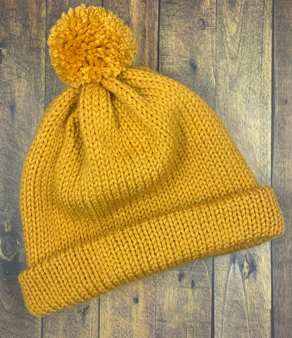 Mustard Yellow and Wildflower Knit Hat