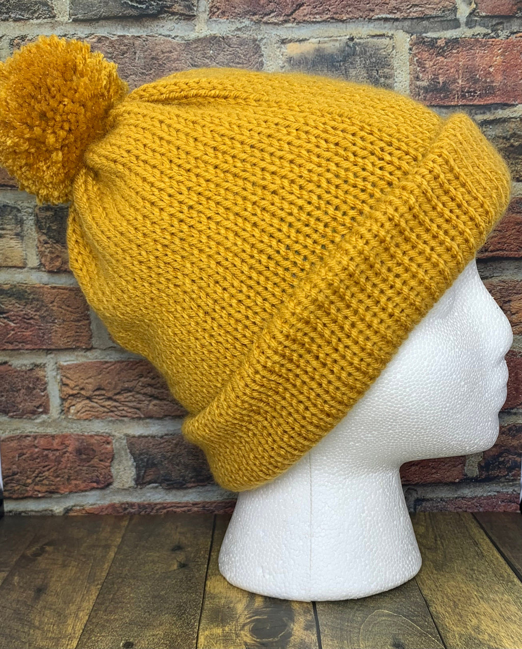 Mustard Yellow and Wildflower Knit Hat