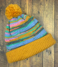 Mustard Yellow and Wildflower Knit Hat