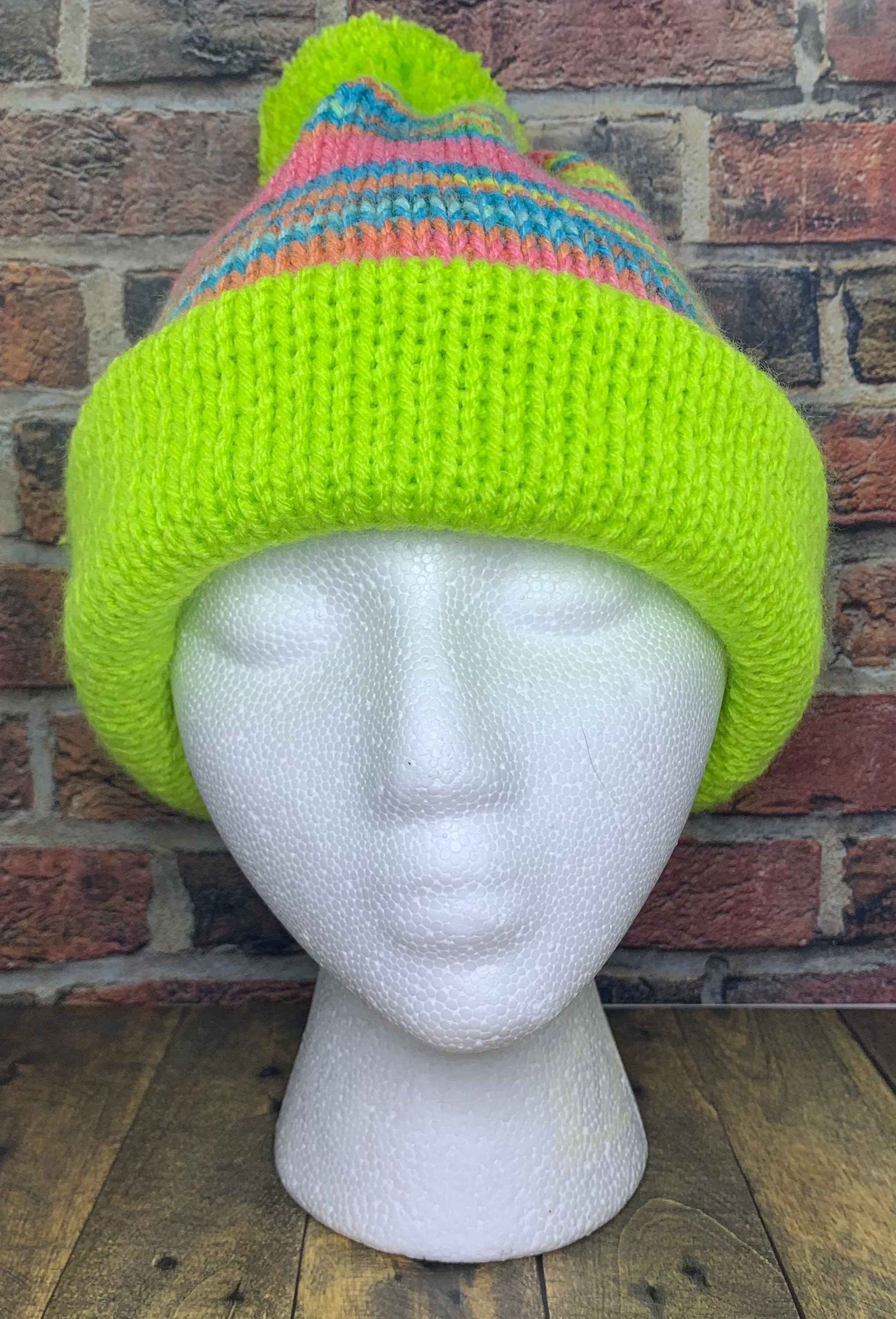 Green and Bright Rainbow Knit Hat