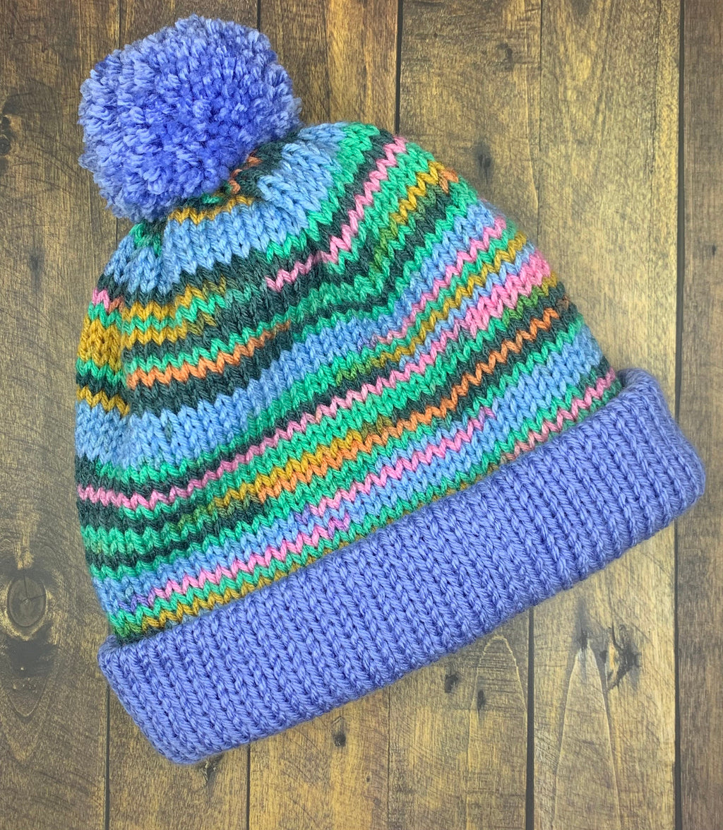 Blue and Wildflower Knit Hat