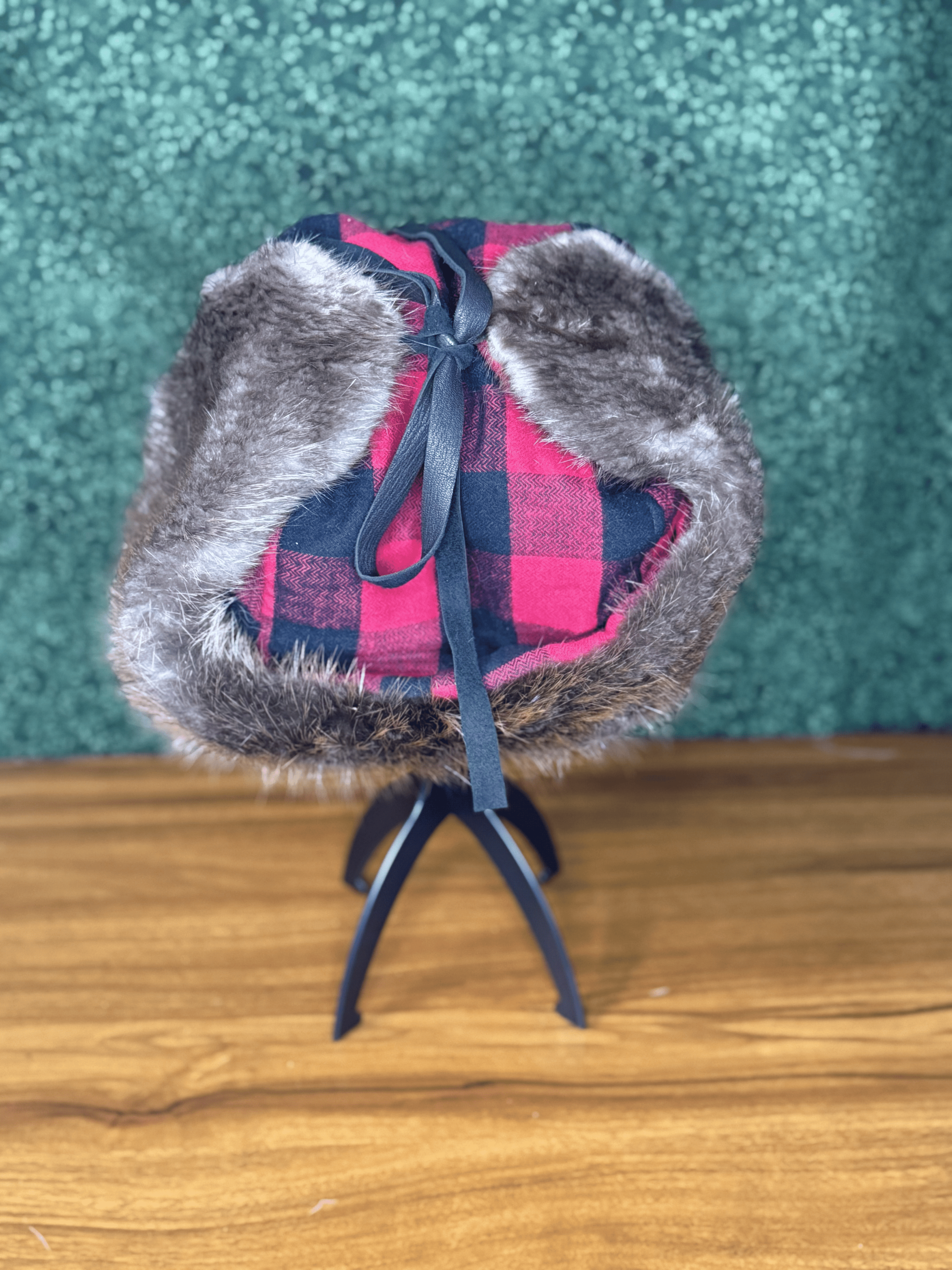 Red & Black Plaid Beaver Bomber Hat