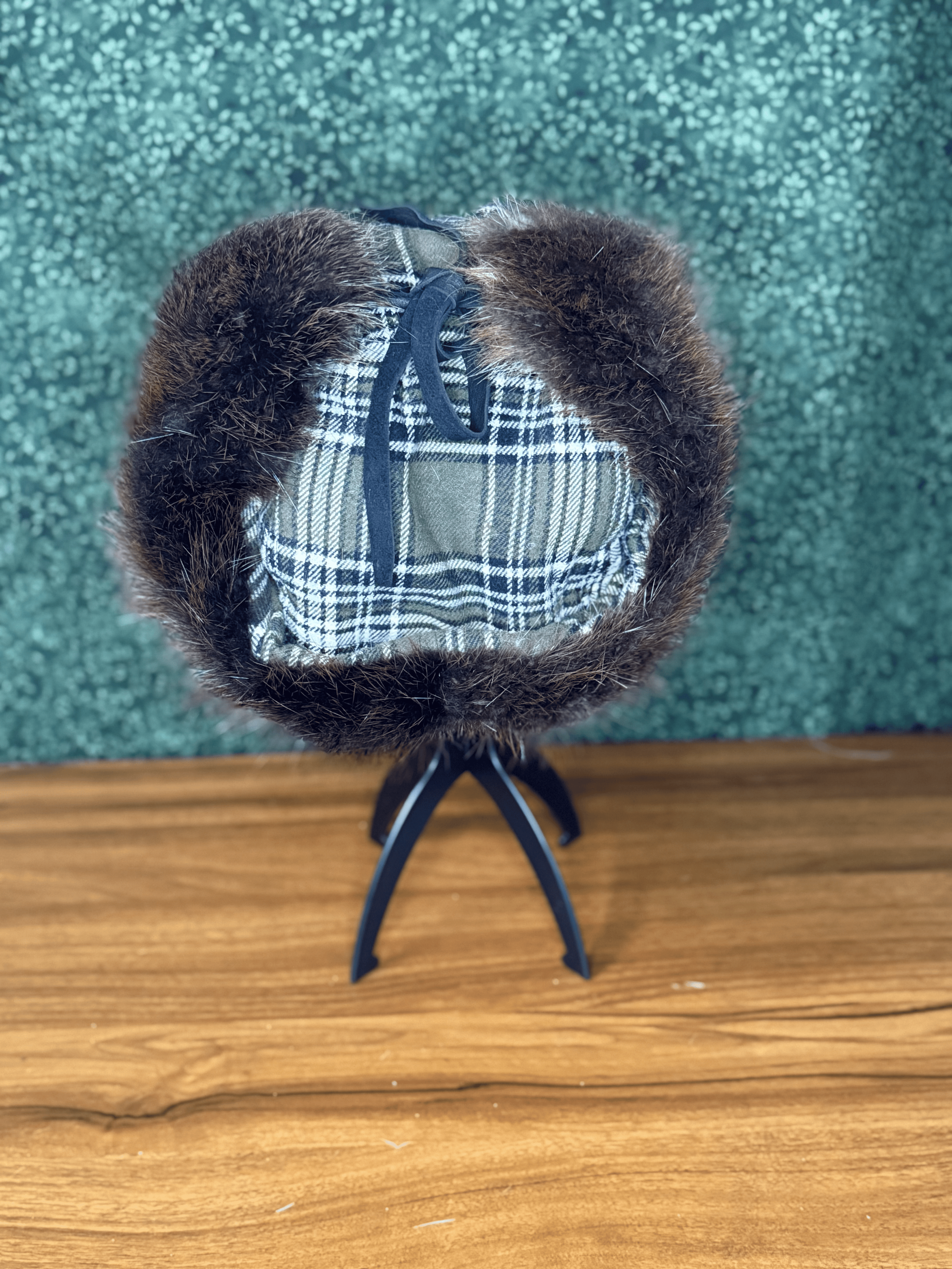 Green Plaid Beaver Bomber Hat