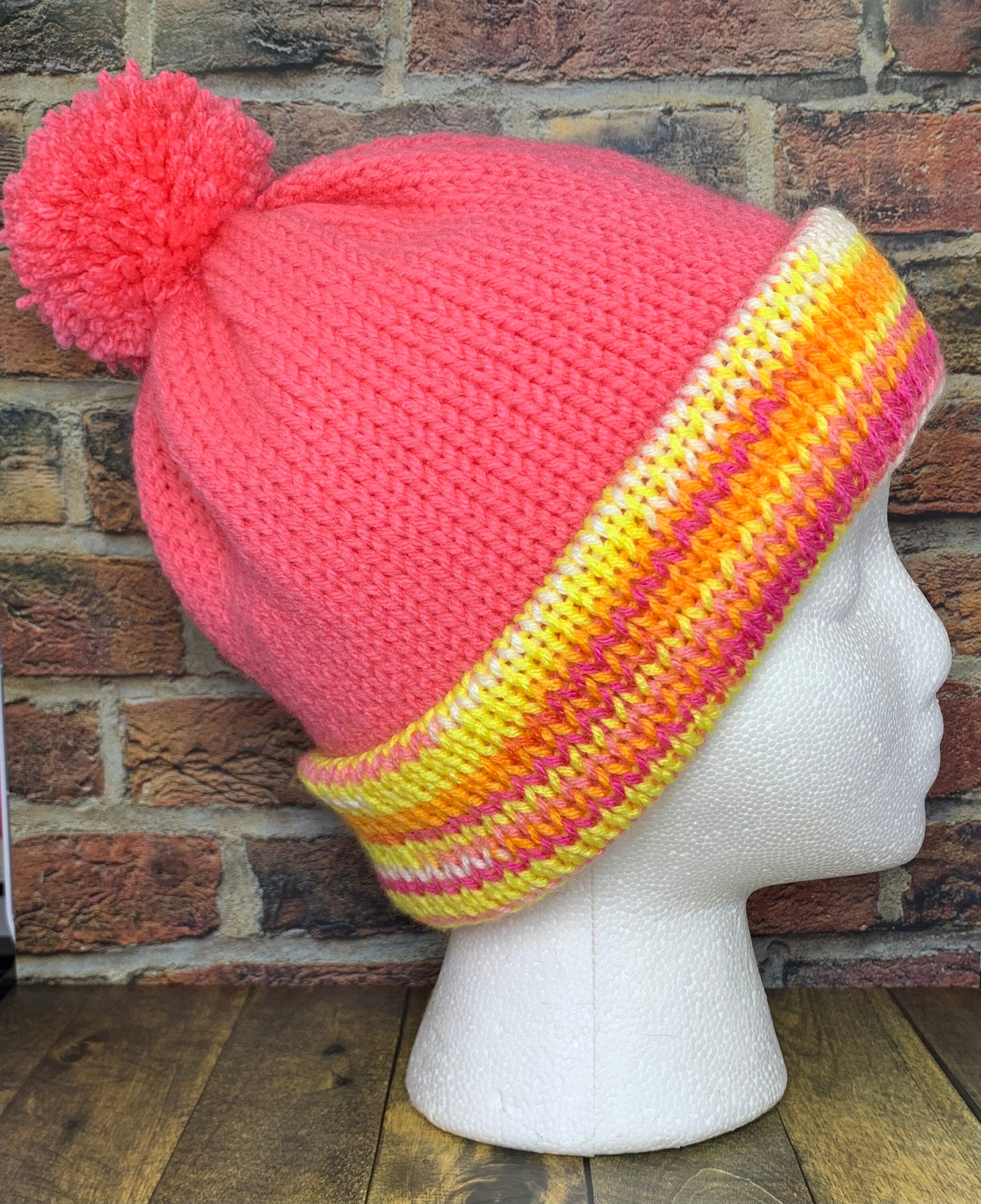 Pink and Sunset Knit Hat
