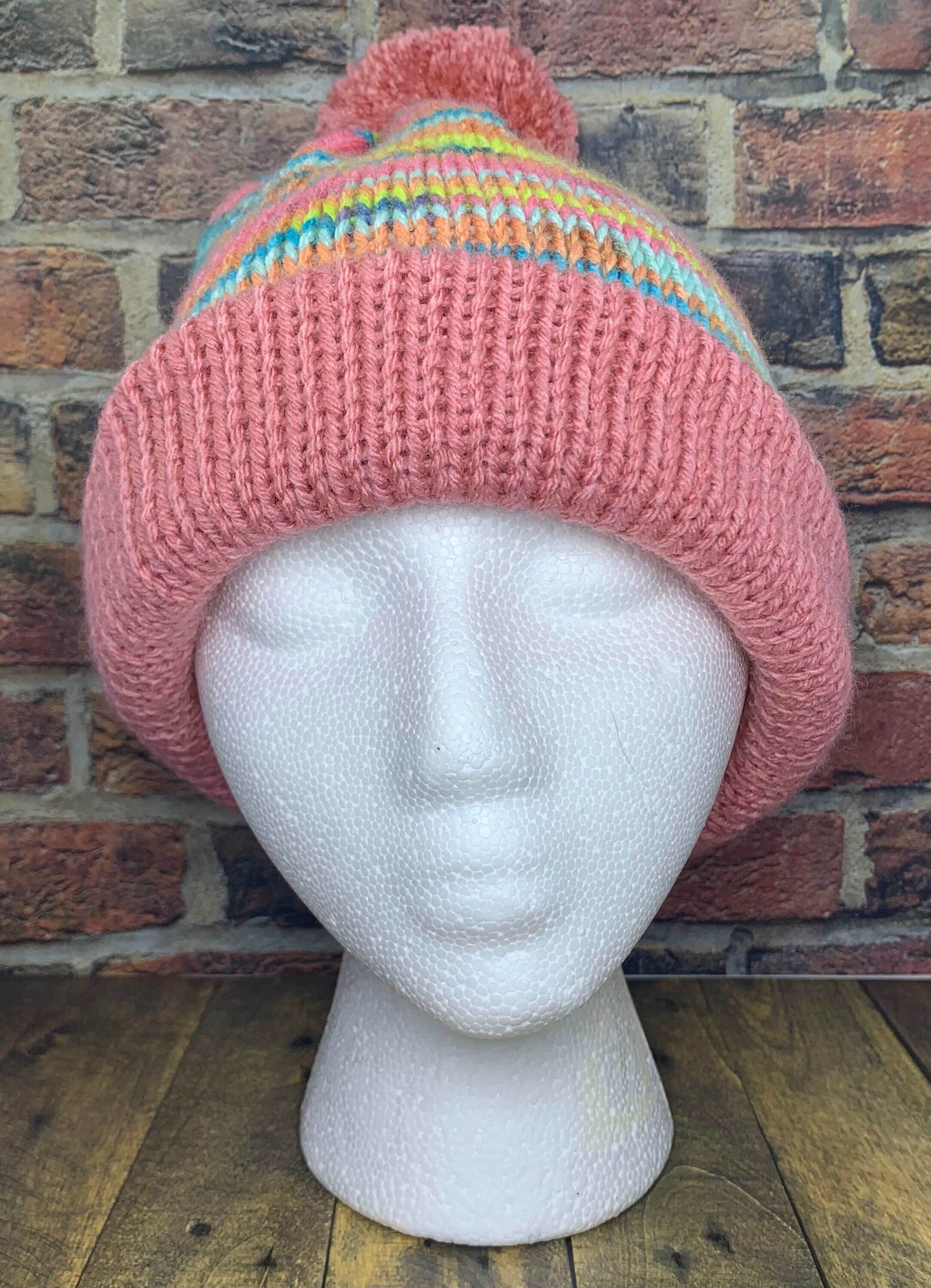Pink and Bright Rainbow Knit Hat