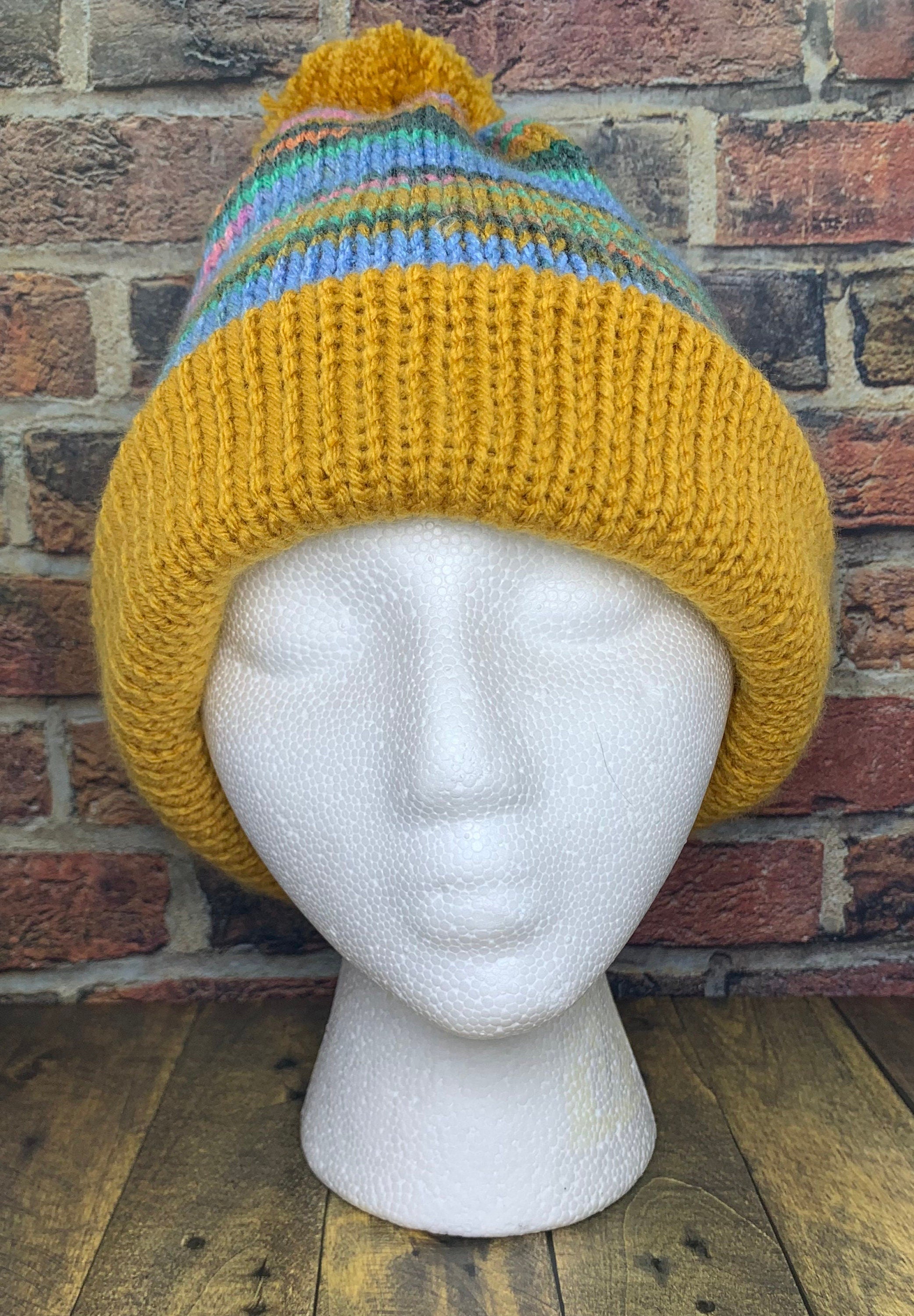 Mustard Yellow and Wildflower Knit Hat