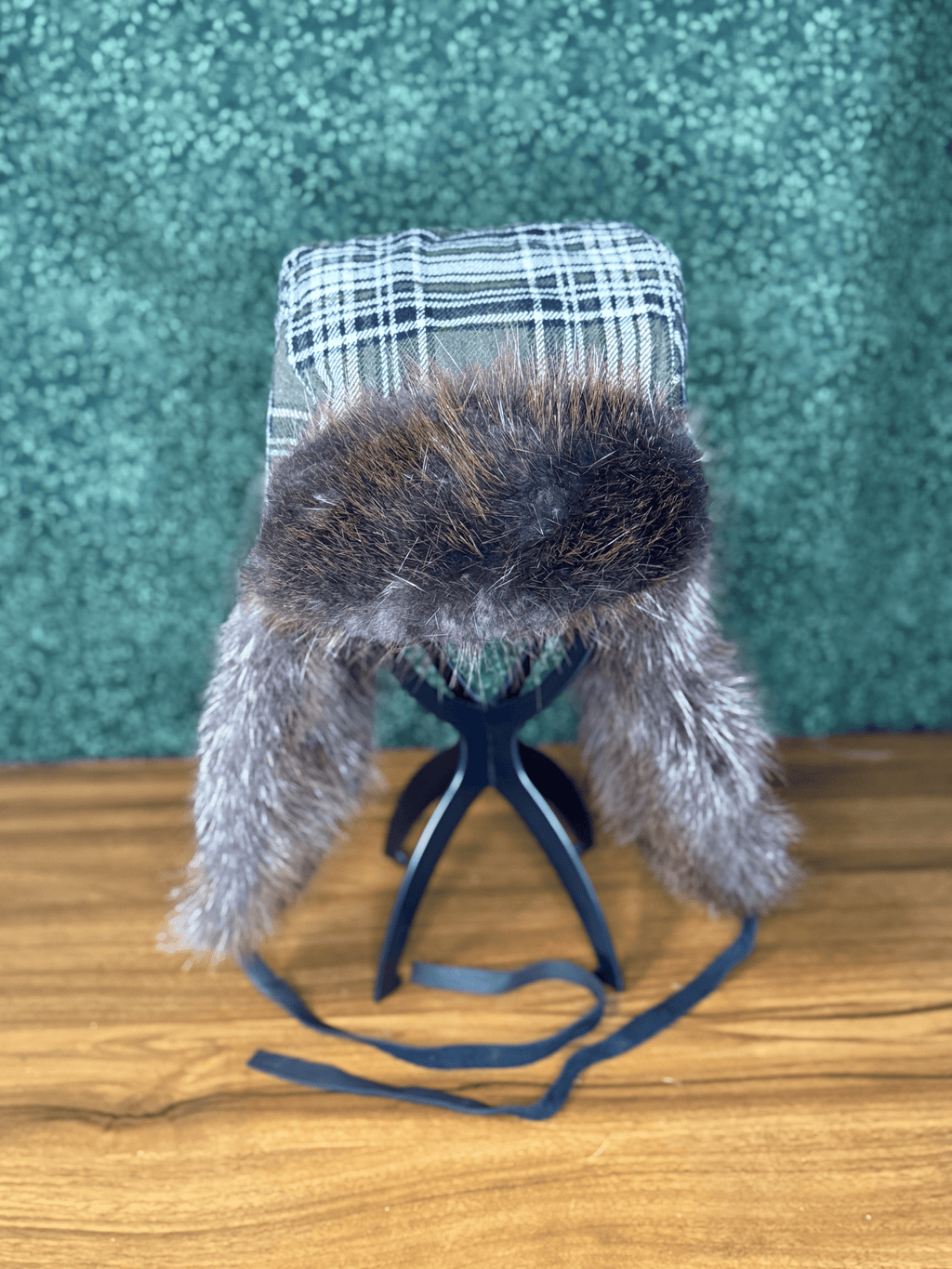 Green Plaid Beaver Bomber Hat