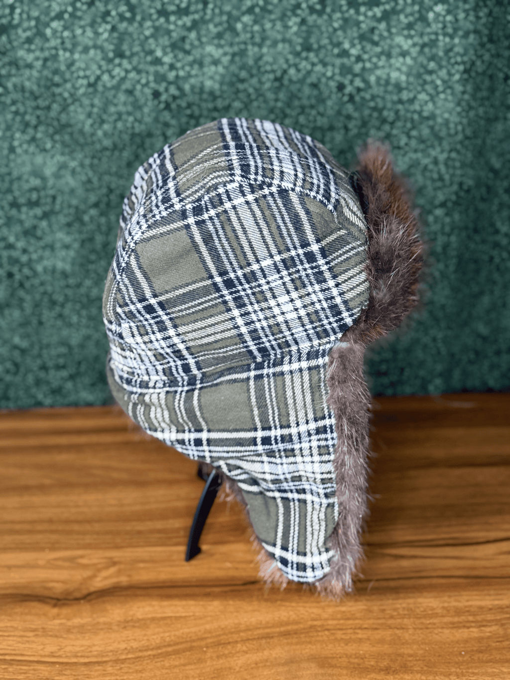 Green Plaid Beaver Bomber Hat