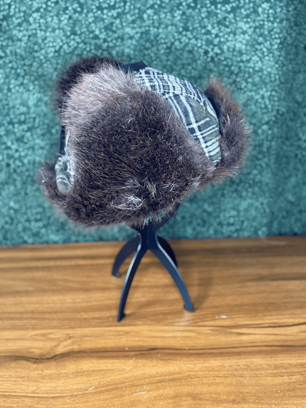 Green Plaid Beaver Bomber Hat