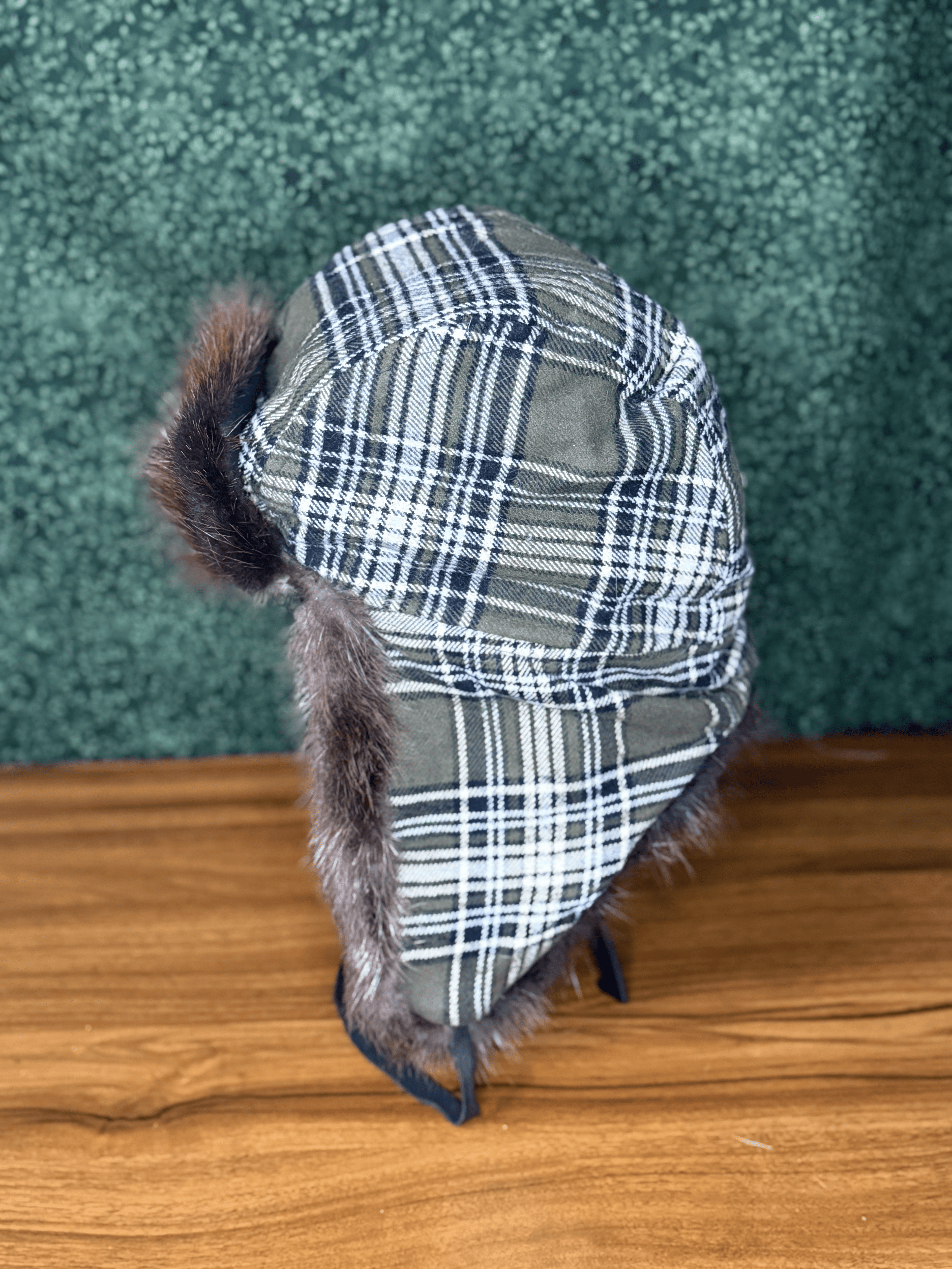 Green Plaid Beaver Bomber Hat