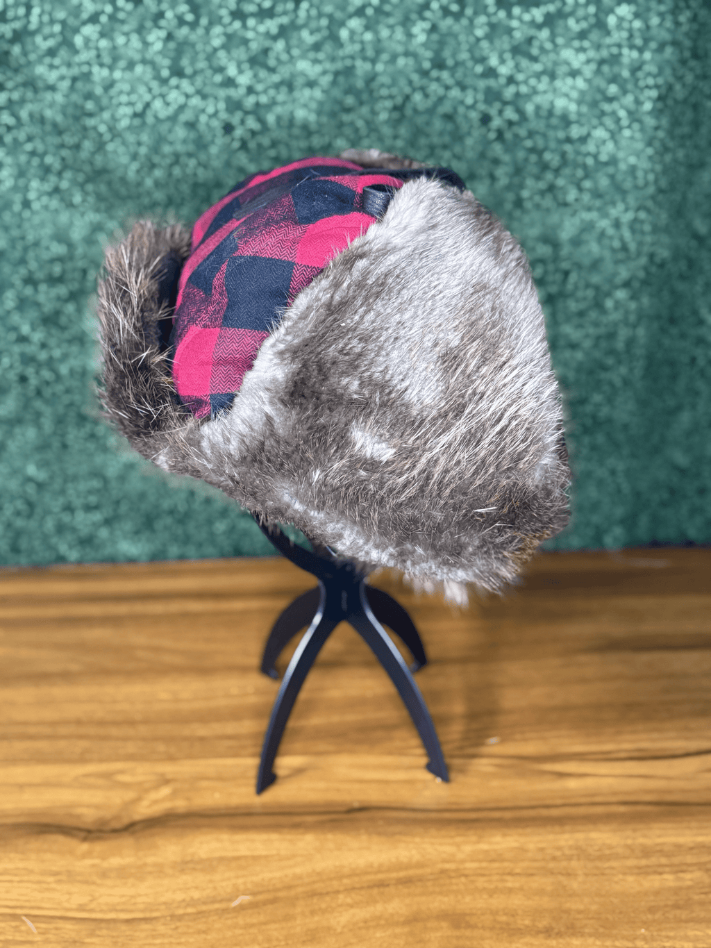Red & Black Plaid Beaver Bomber Hat