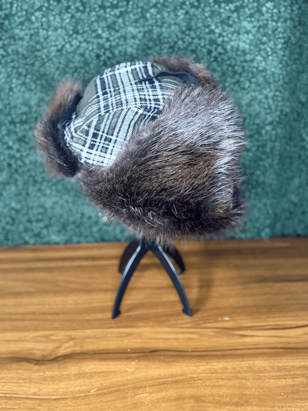 Green Plaid Beaver Bomber Hat